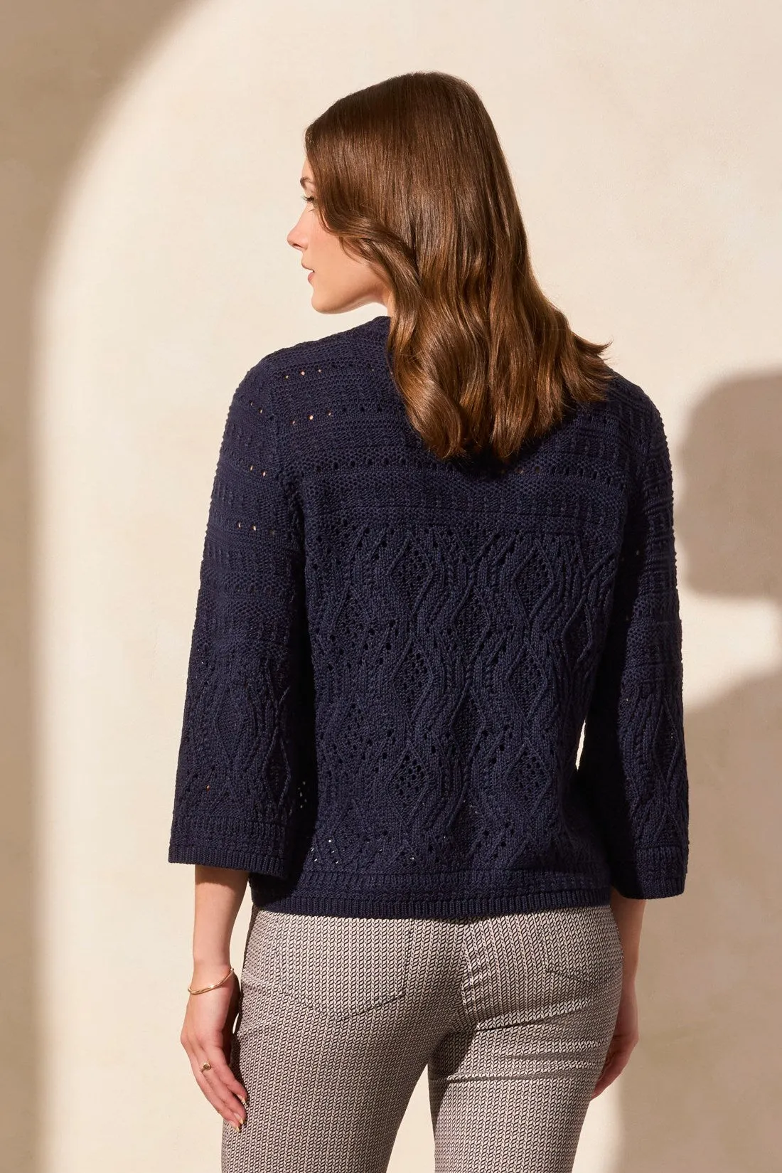 Bell-Sleeve Cable Knit Crew Neck Sweater-Jet Blue sold by Tribal product image thumbnail 4