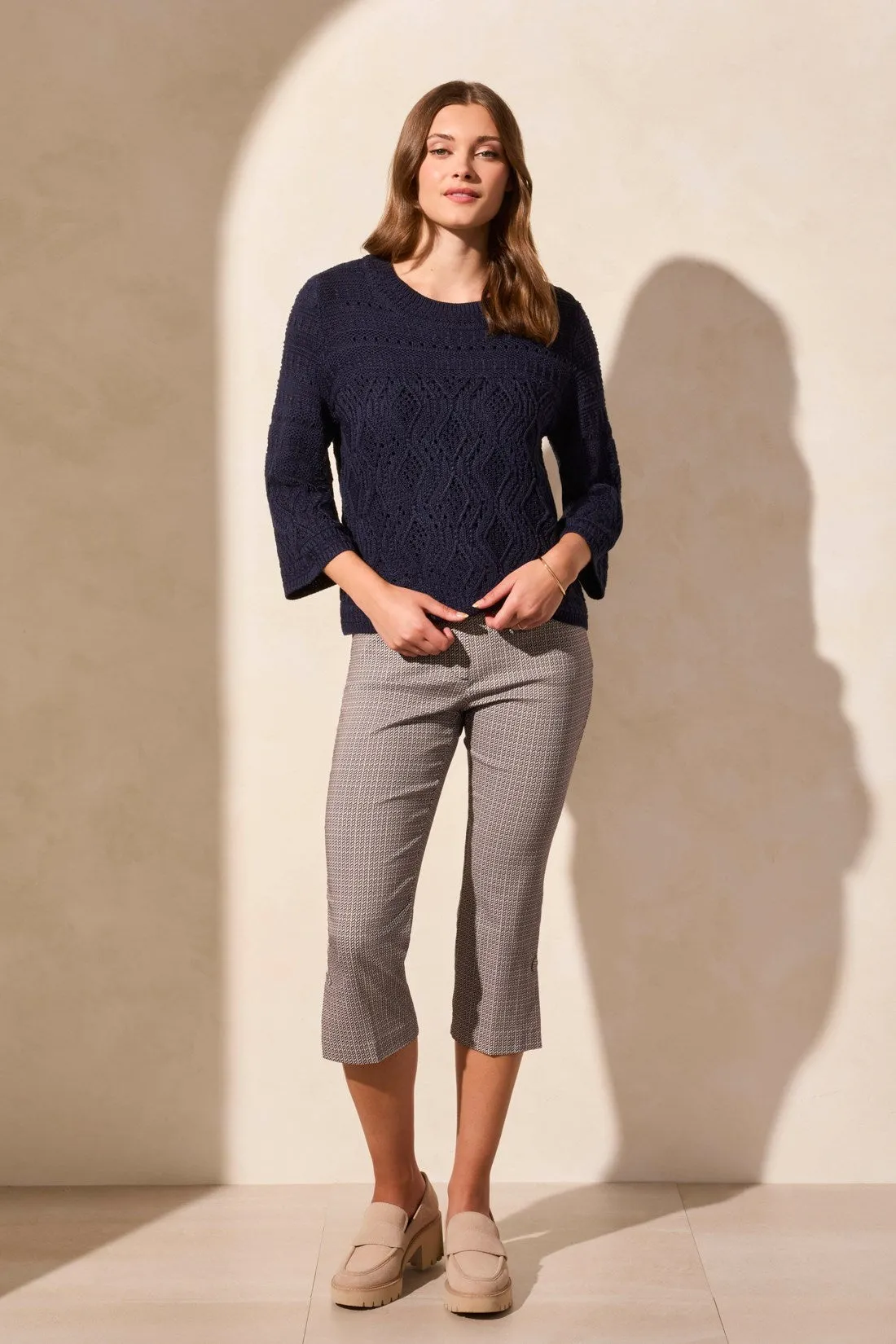 Bell-Sleeve Cable Knit Crew Neck Sweater-Jet Blue sold by Tribal