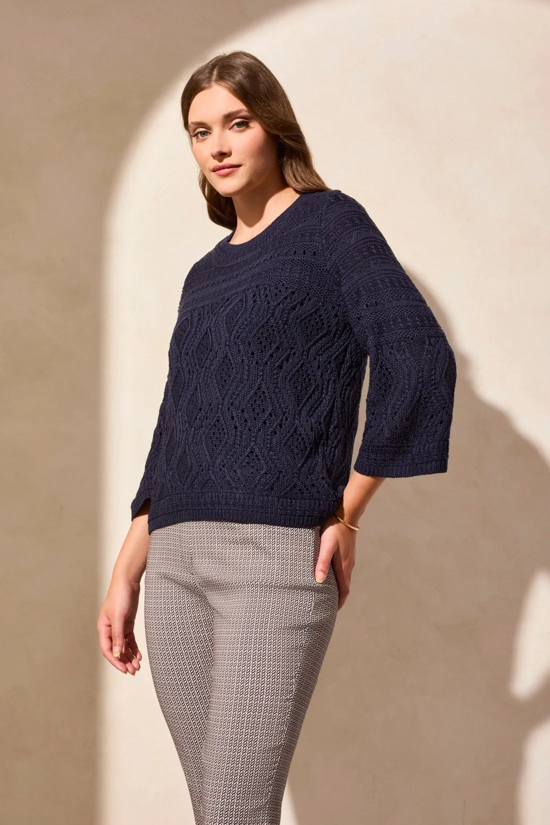 Bell-Sleeve Cable Knit Crew Neck Sweater-Jet Blue sold by Tribal product image thumbnail 2