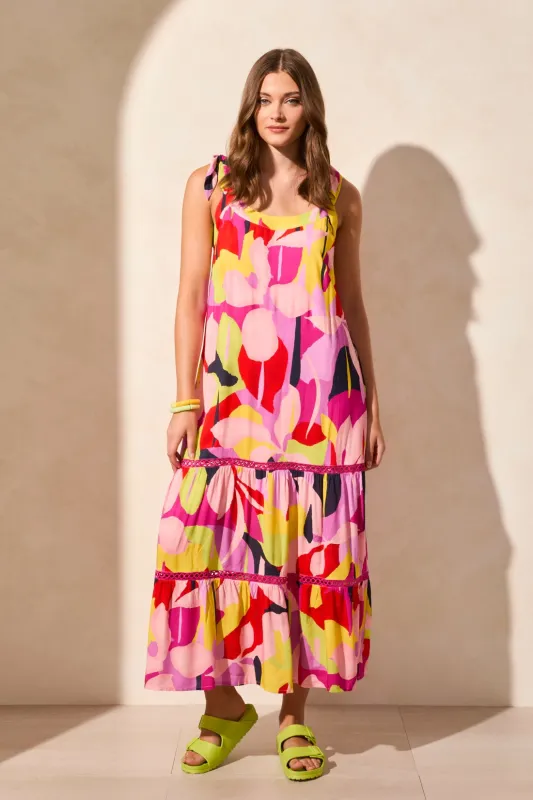 Printed Challis Sleeveless Scoop Neck Dress-Bloom sold by Tribal