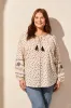Long Puff Sleeve Embroidered Notch Neck Peasant Blouse-Cocomilk sold by Tribal