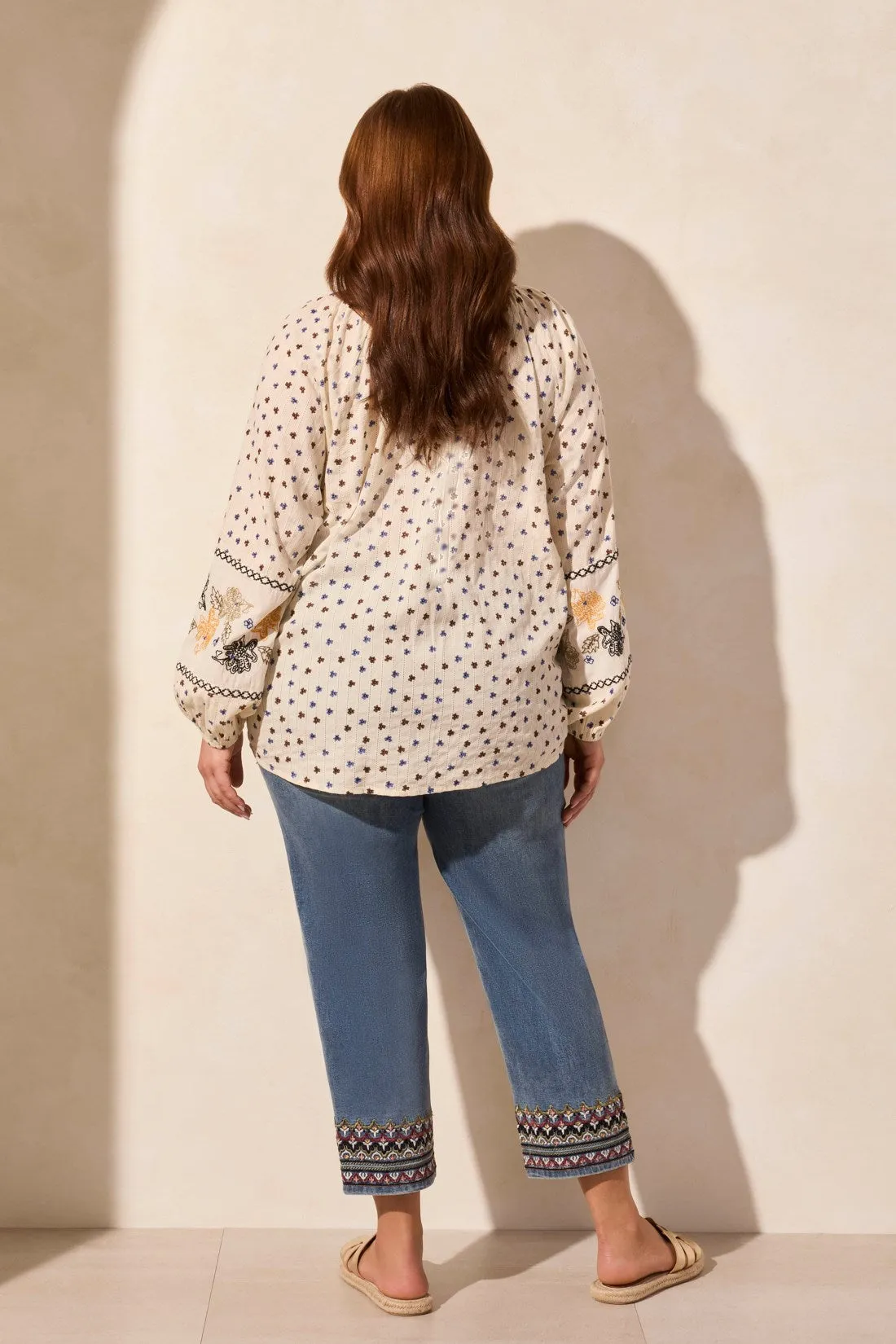 Long Puff Sleeve Embroidered Notch Neck Peasant Blouse-Cocomilk sold by Tribal product image thumbnail 4