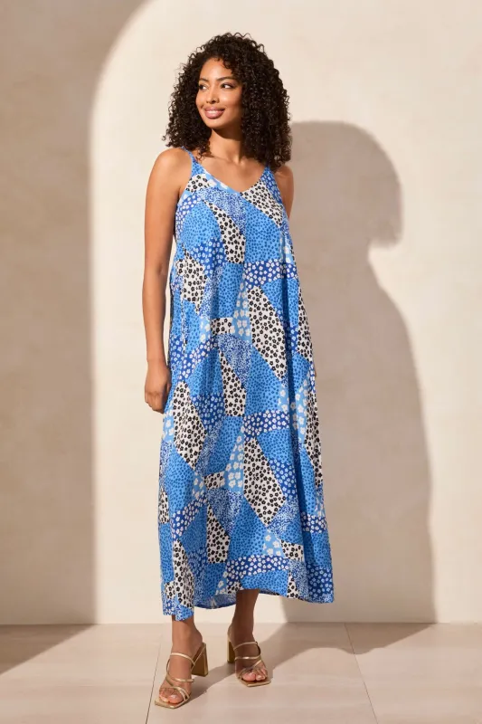 Printed Challis Sleeveless V-Neck Maxi Dress-Sailboat sold by Tribal