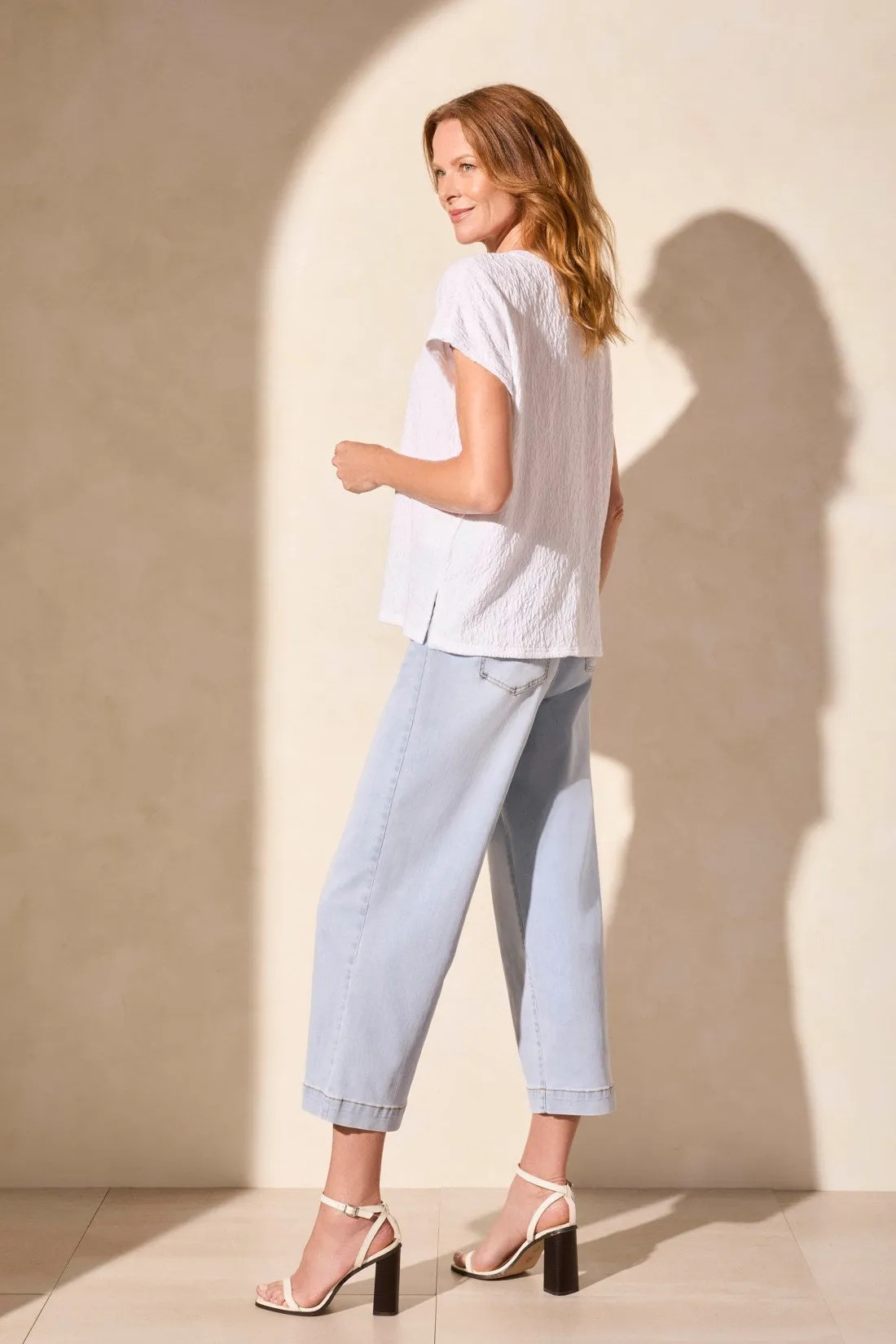 Cap-Sleeve V-Neck Puckered Knit Top-White sold by Tribal product image thumbnail 4