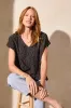 Cap-Sleeve V-Neck Puckered Knit Top-Black sold by Tribal