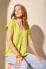 Cap-Sleeve V-Neck Puckered Knit Top-Avocado sold by Tribal