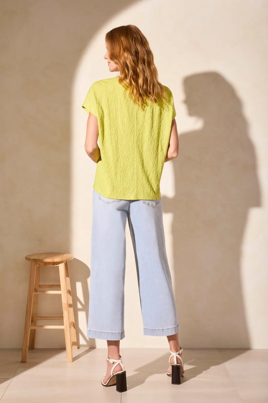 Cap-Sleeve V-Neck Puckered Knit Top-Avocado sold by Tribal product image thumbnail 4