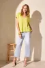 Cap-Sleeve V-Neck Puckered Knit Top-Avocado sold by Tribal
