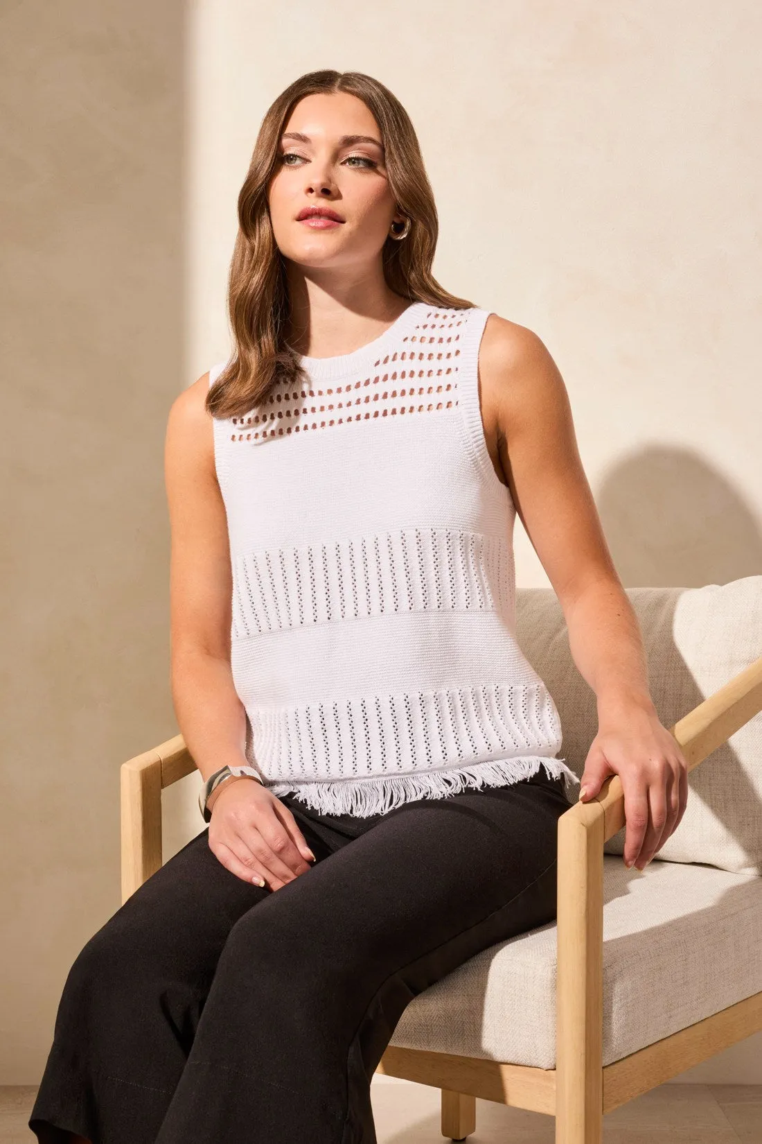 Sleeveless Fringe-Hem Crew Neck Sweater-White sold by Tribal product image thumbnail 3