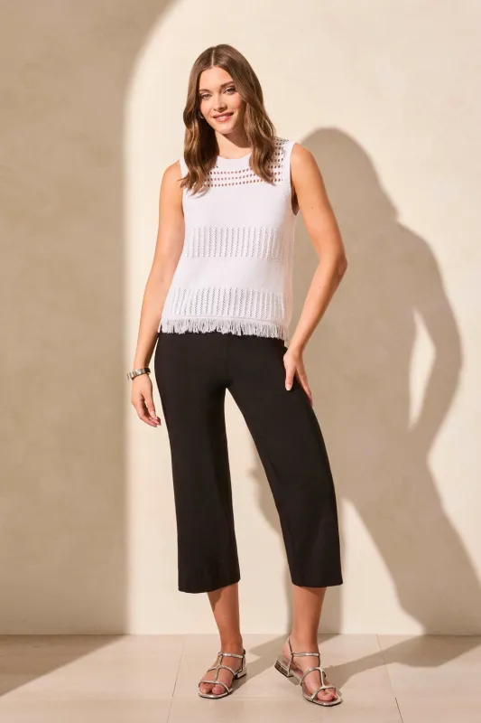 Sleeveless Fringe-Hem Crew Neck Sweater-White sold by Tribal