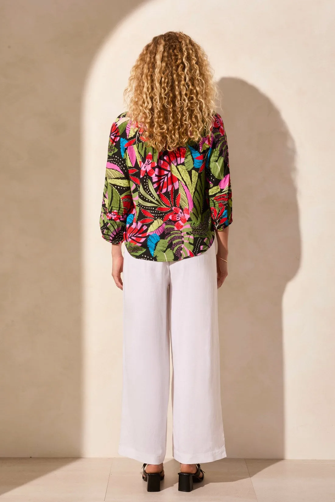 3/4 Sleeve Button-Front Blouse With Pleats-Loden sold by Tribal product image thumbnail 4