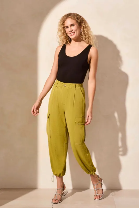 Flowy Stretch Pull-On Cargo Pant-Aloe Leaf sold by Tribal