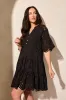 Cotton Eyelet Ruffle Short Sleeve Tiered Dress-Black sold by Tribal