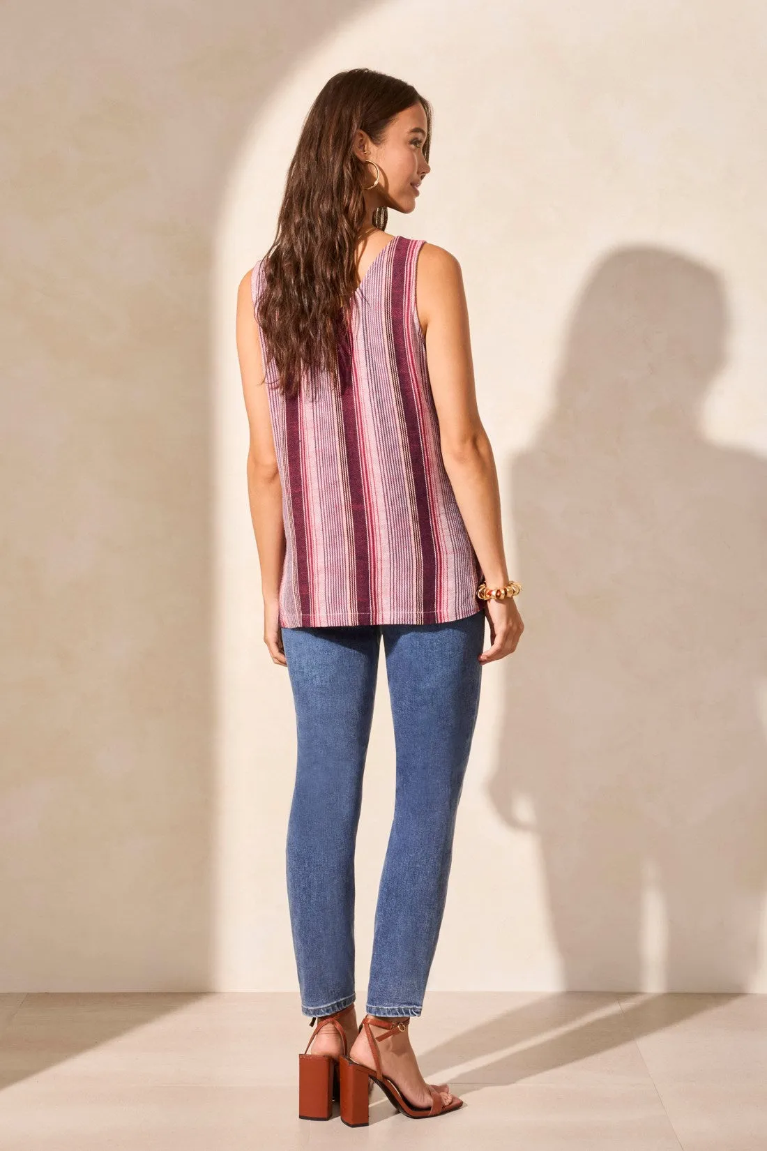 Linen Blend Striped Button-Down Cami-Maroon sold by Tribal product image thumbnail 4