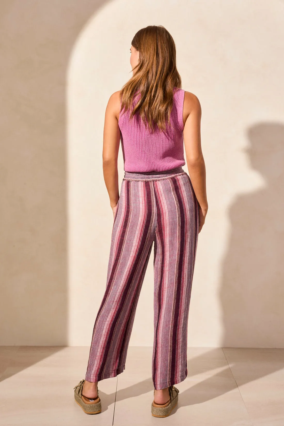 Linen Blend Striped Flowy Pants-Maroon sold by Tribal product image thumbnail 4