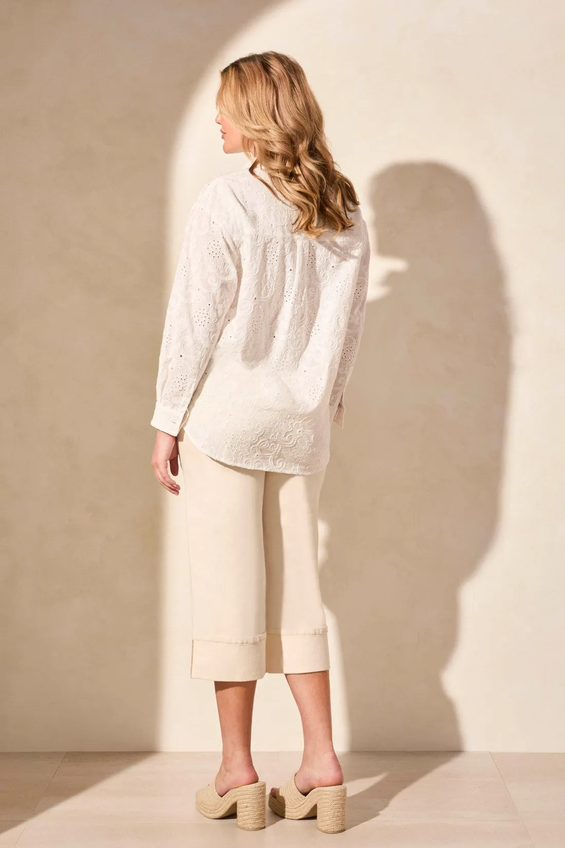 Eyelet Embroidered Long-Sleeve Button-Front Shirt-White sold by Tribal product image thumbnail 4