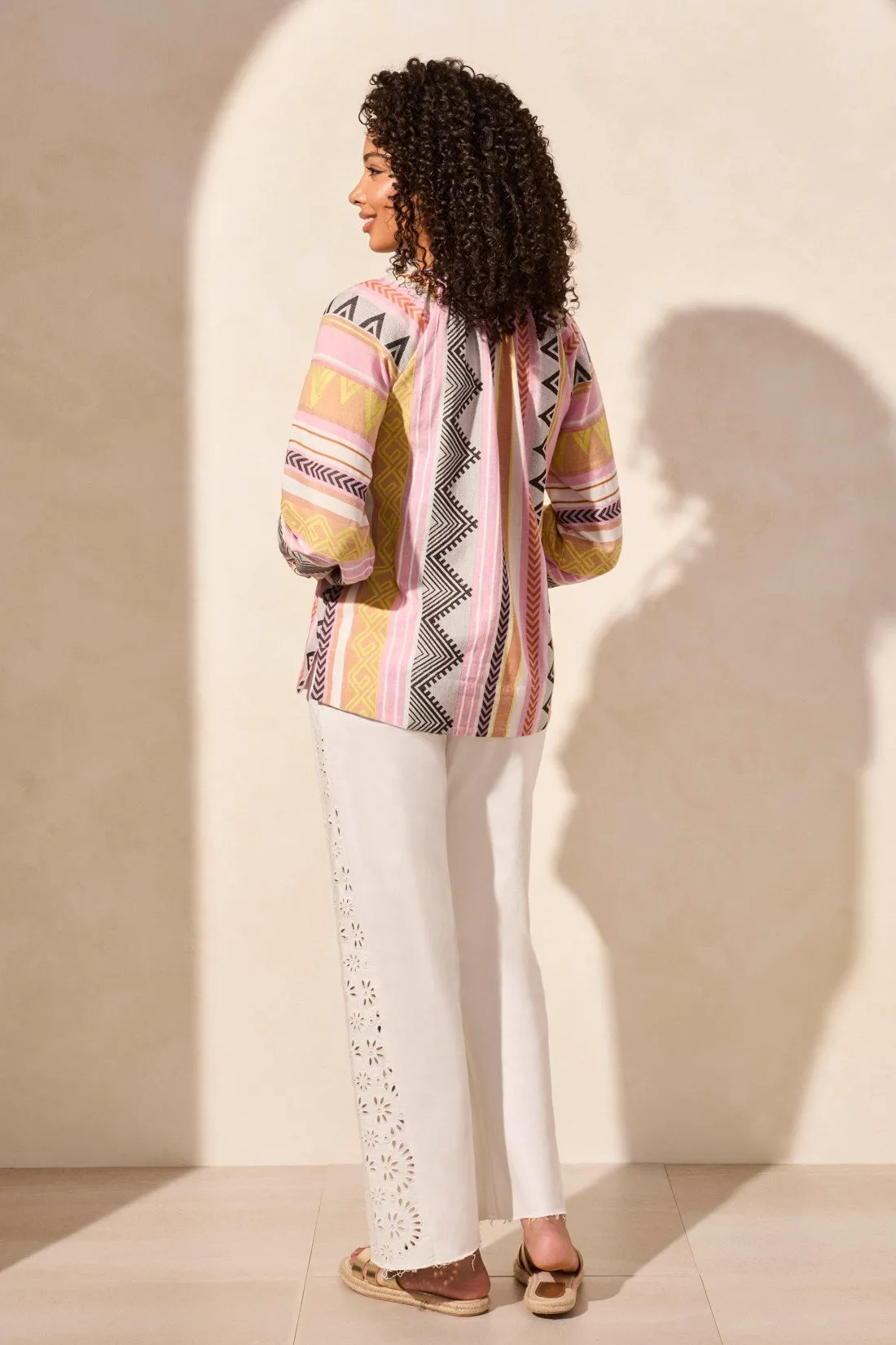 Long Sleeve Notch Neck Cotton Blouse-Flamingo sold by Tribal product image thumbnail 4