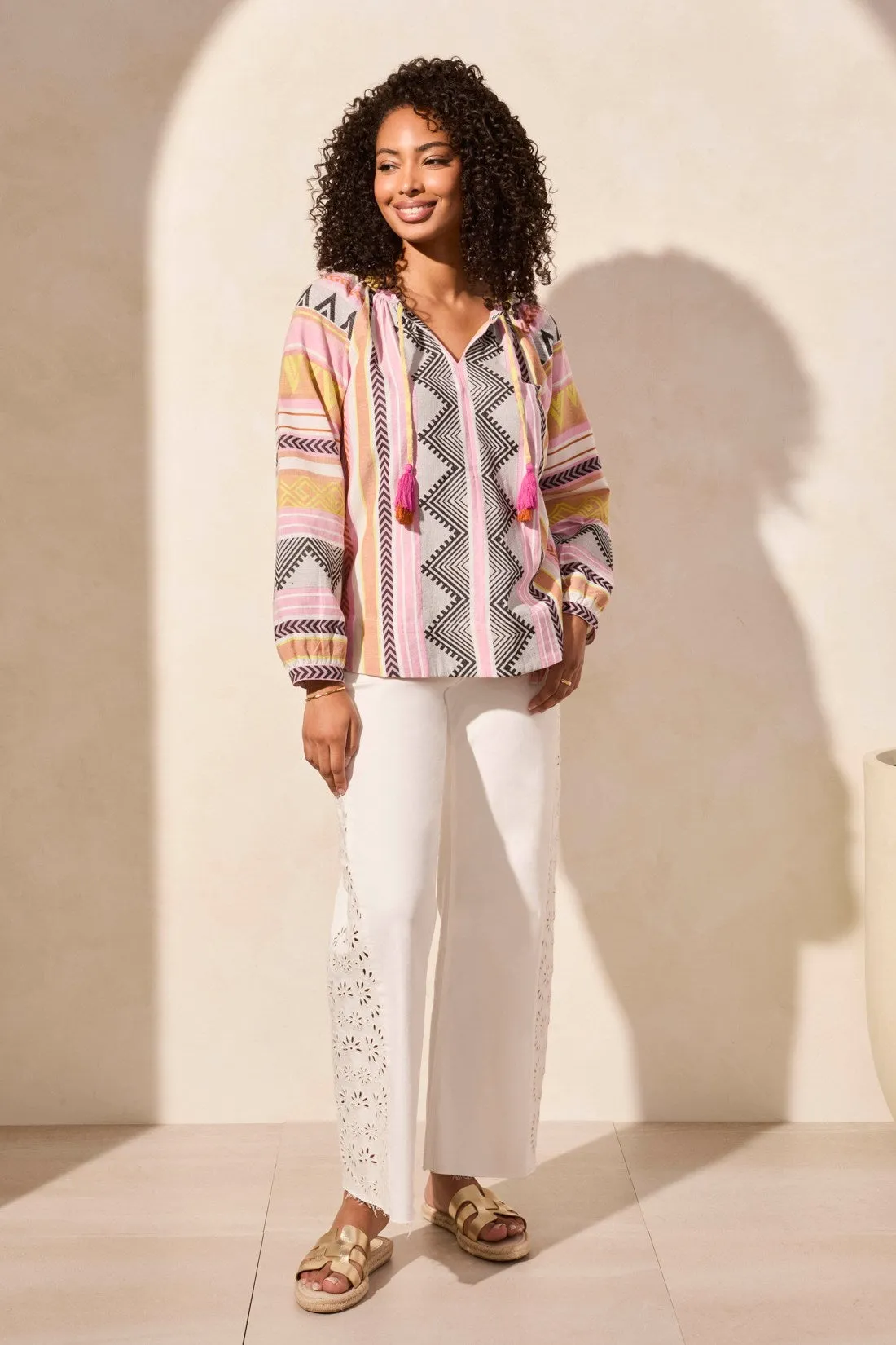 Long Sleeve Notch Neck Cotton Blouse-Flamingo sold by Tribal product image thumbnail 3