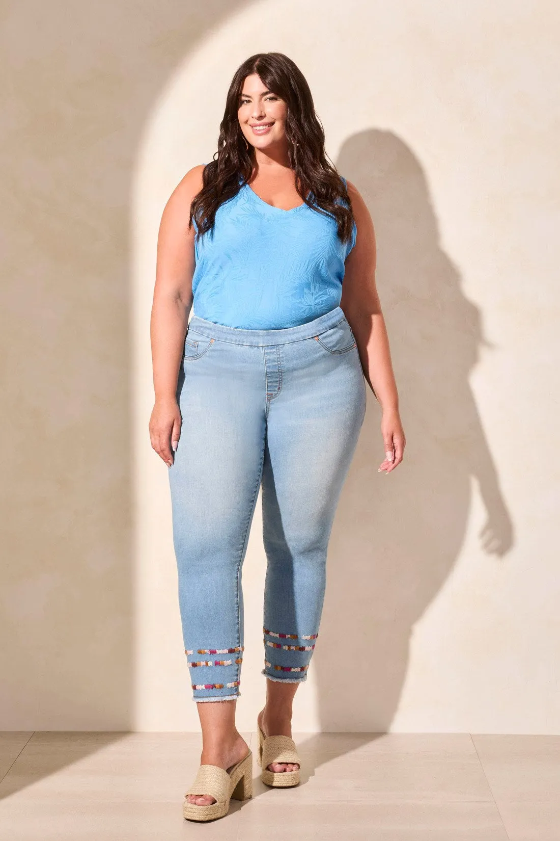 Audrey Pull-On Slim Ankle Jeans With Embroidery-Vividblue sold by Tribal