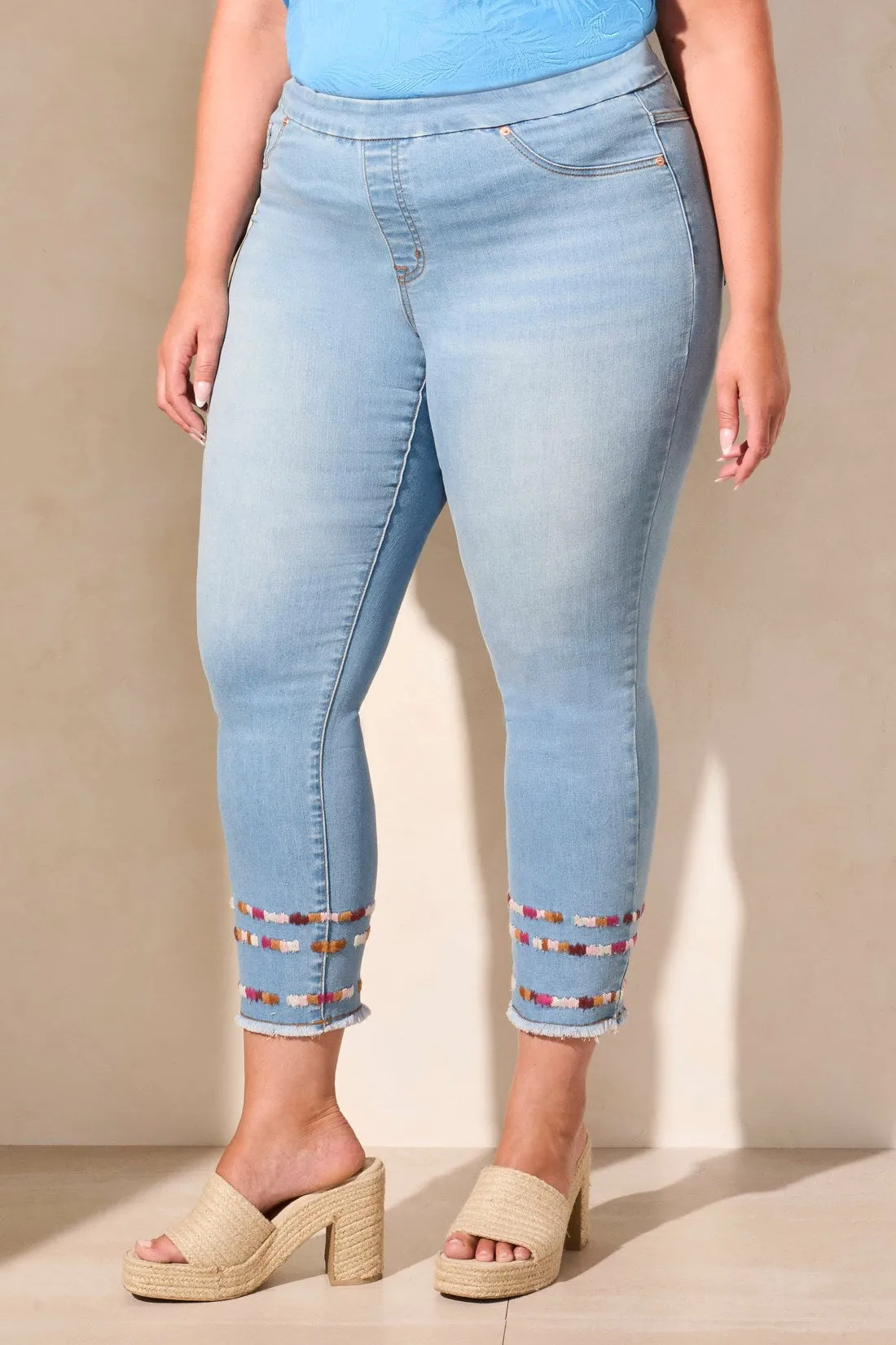 Audrey Pull-On Slim Ankle Jeans With Embroidery-Vividblue sold by Tribal product image thumbnail 3