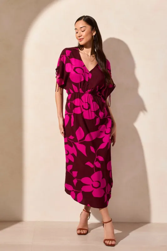 Flowy Short-Sleeve V-Neck Maxi Dress-Maroon sold by Tribal
