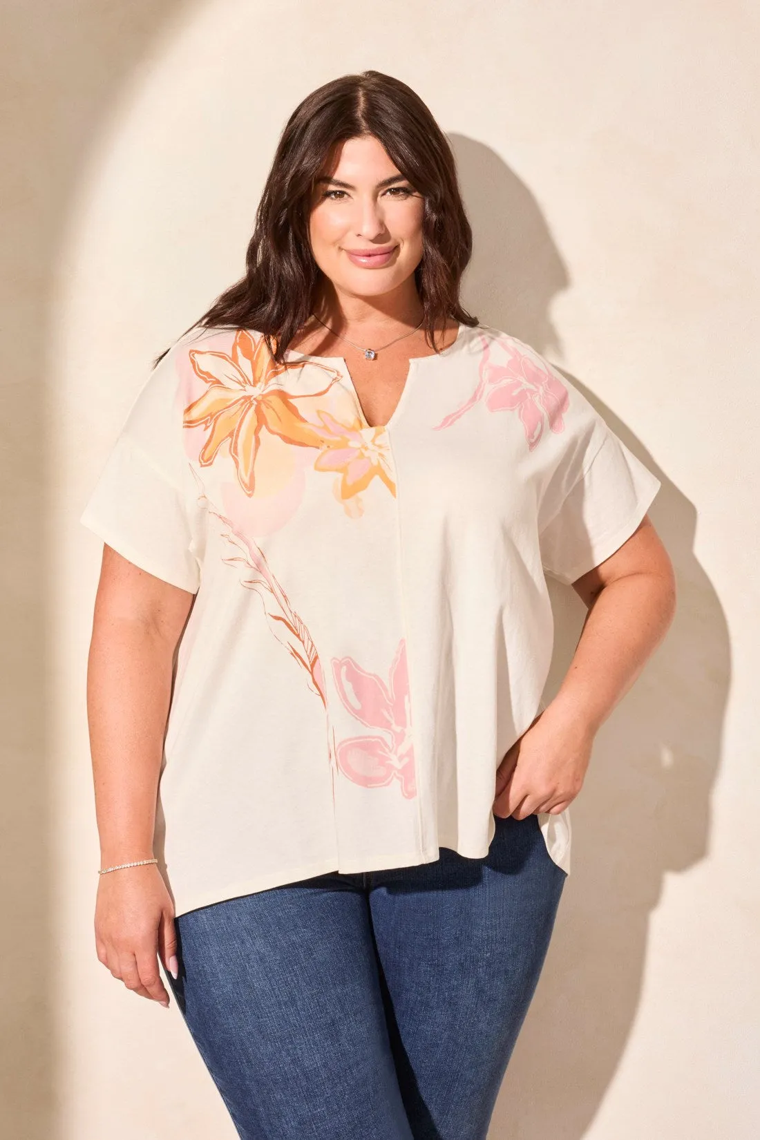 Boat Neck Drop-Shoulder Soft Knit Top-Ecru sold by Tribal