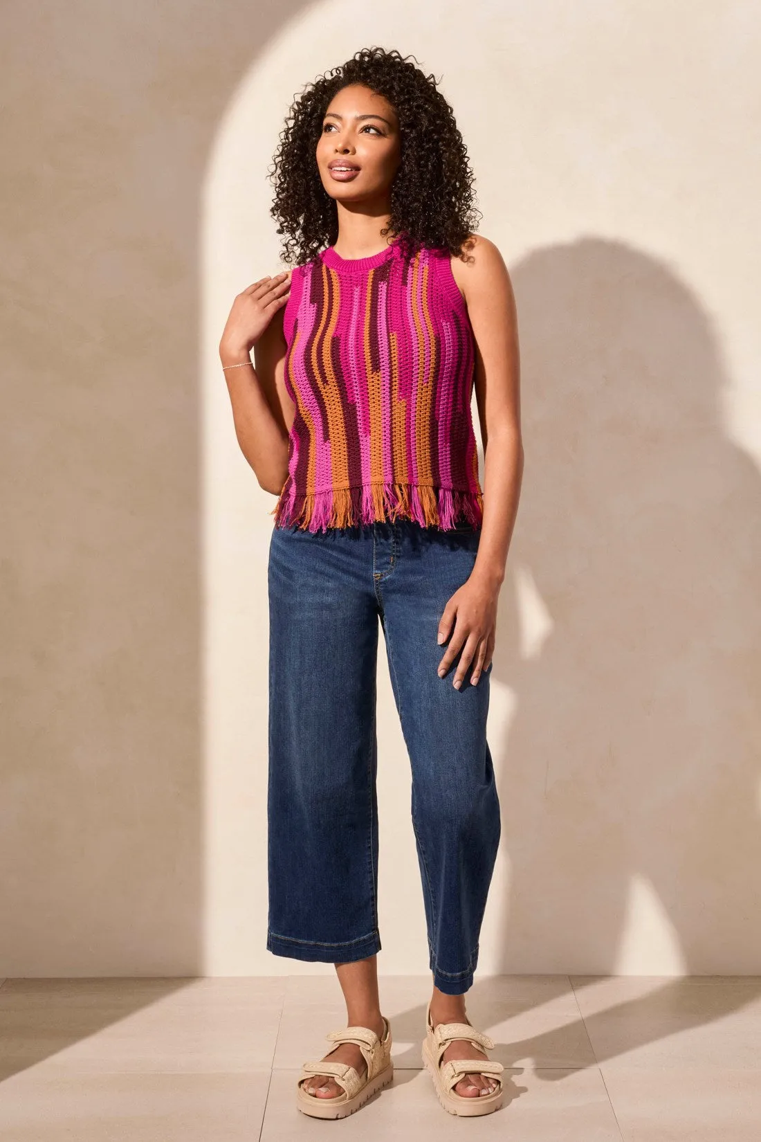 Fringe Crew Neck Cotton Sweater Cami-Orchidskymulti sold by Tribal product image thumbnail 2
