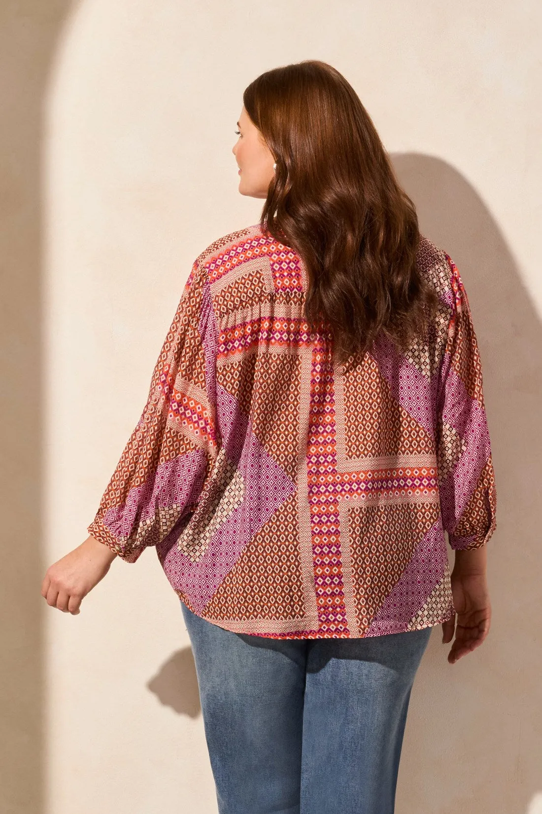 Printed Dolman-Sleeve Notch Neck Blouse-Passionfruit sold by Tribal product image thumbnail 4