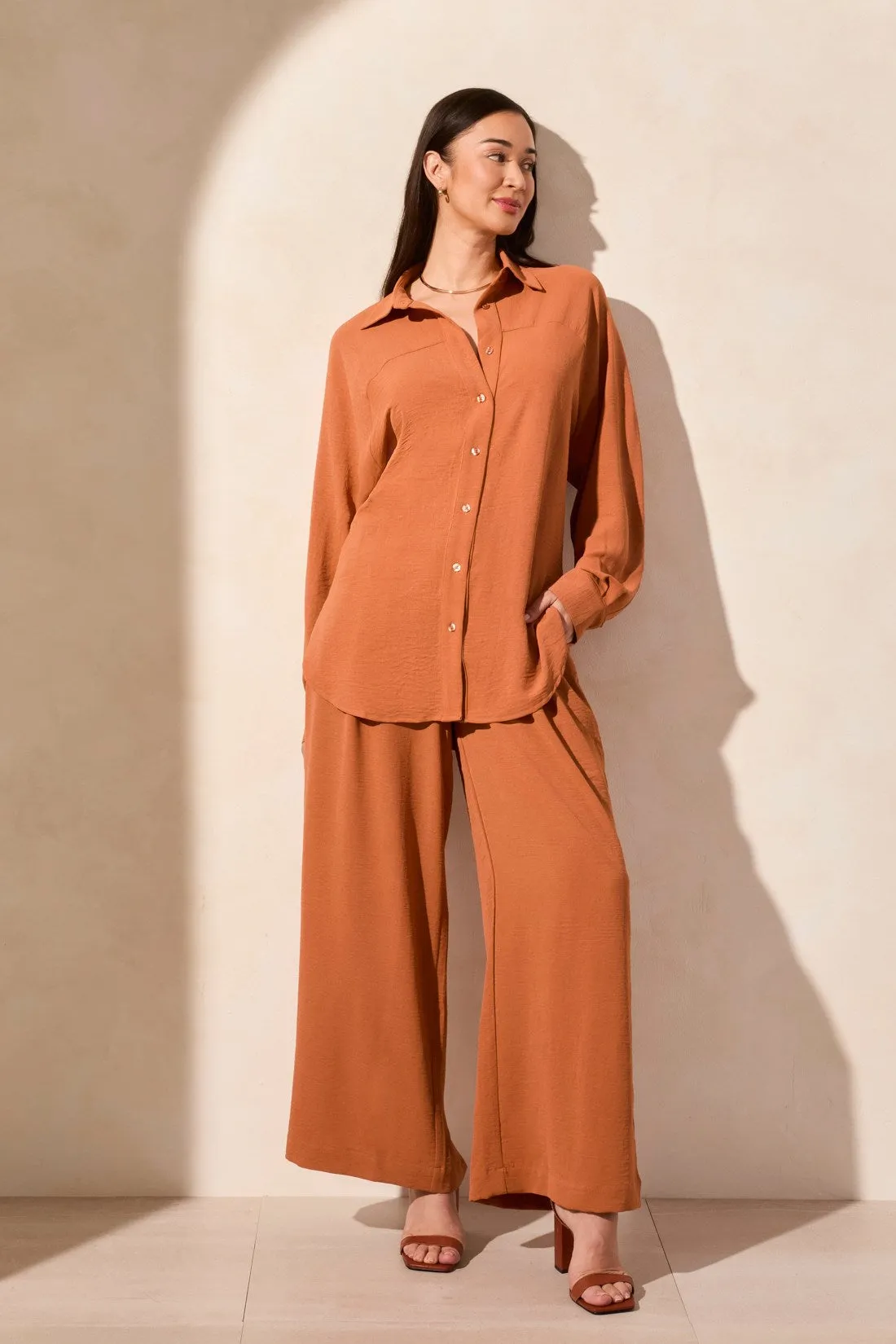 Stretch Woven Flowy Raglan Sleeve Shirt-Desertsand sold by Tribal