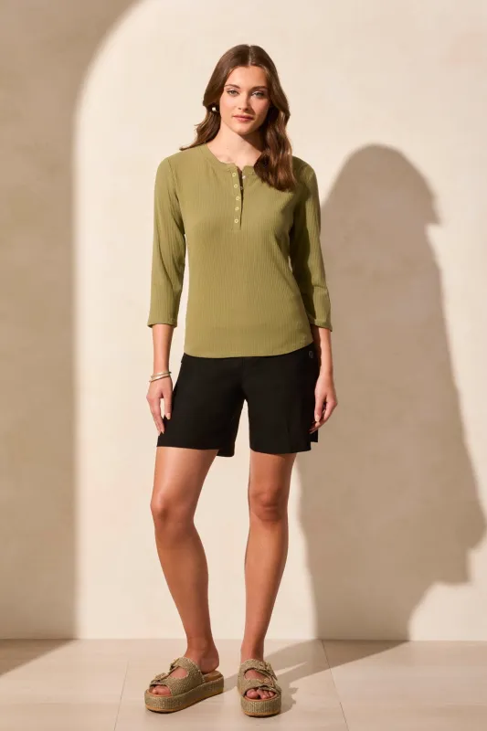Soft Rib 3/4 Sleeve Henley Top-Loden sold by Tribal