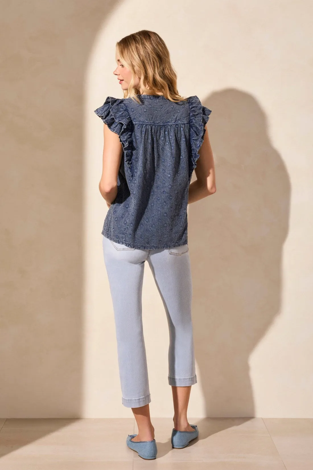 Swiss Dot Tassel-Tie Vintage Wash Popover Blouse-Scubablue sold by Tribal product image thumbnail 4