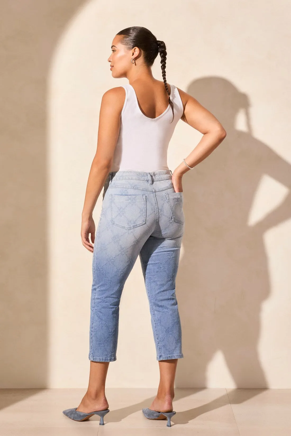 Audrey Mid Rise Dip-Dye Straight Crop Jeans-Gradient Blue sold by Tribal product image thumbnail 3