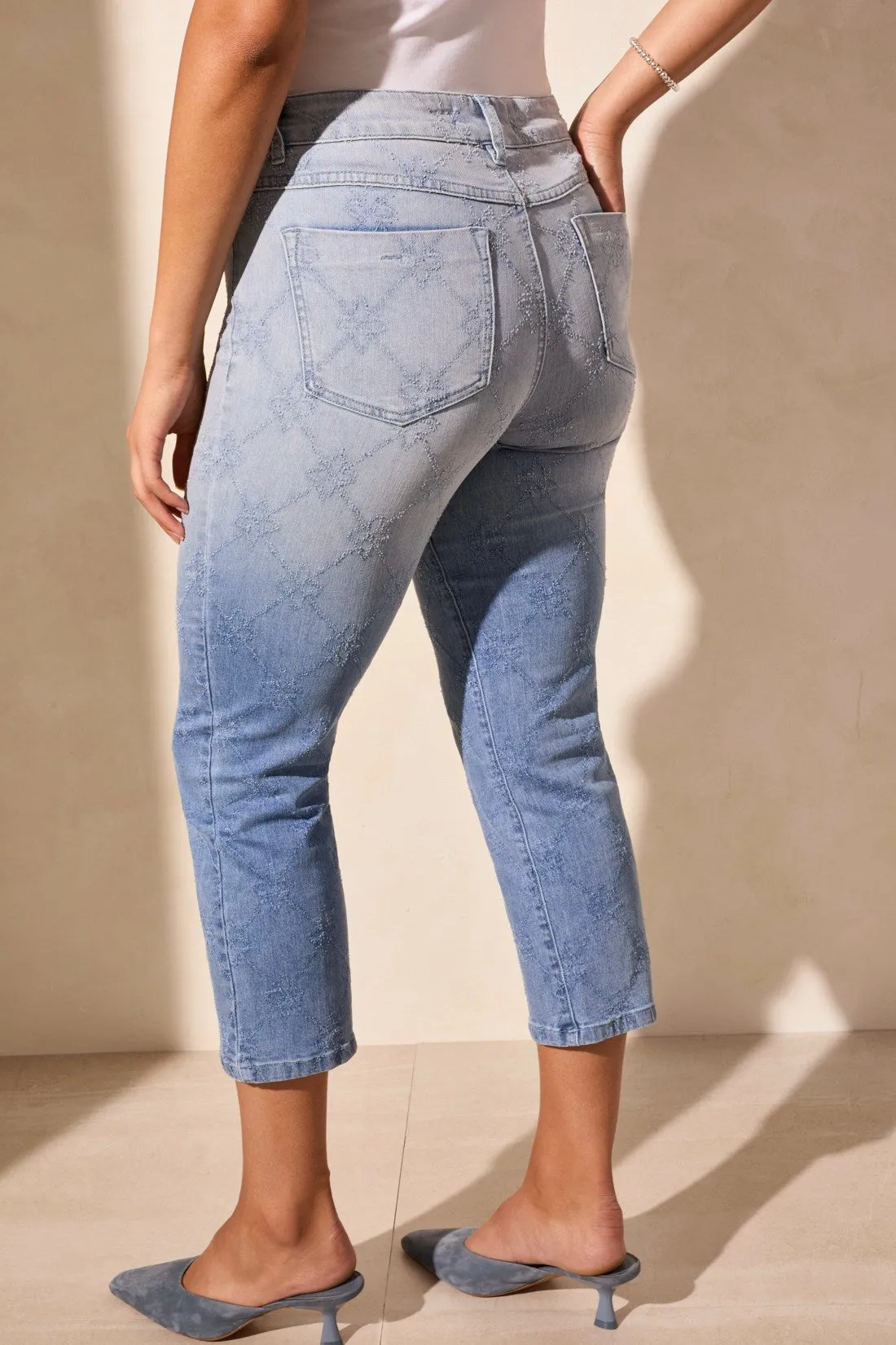 Audrey Mid Rise Dip-Dye Straight Crop Jeans-Gradient Blue sold by Tribal product image thumbnail 4