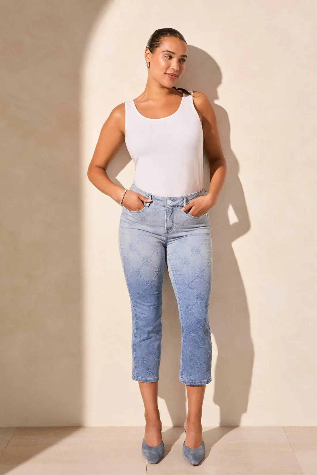 Audrey Mid Rise Dip-Dye Straight Crop Jeans-Gradient Blue sold by Tribal product image thumbnail 2