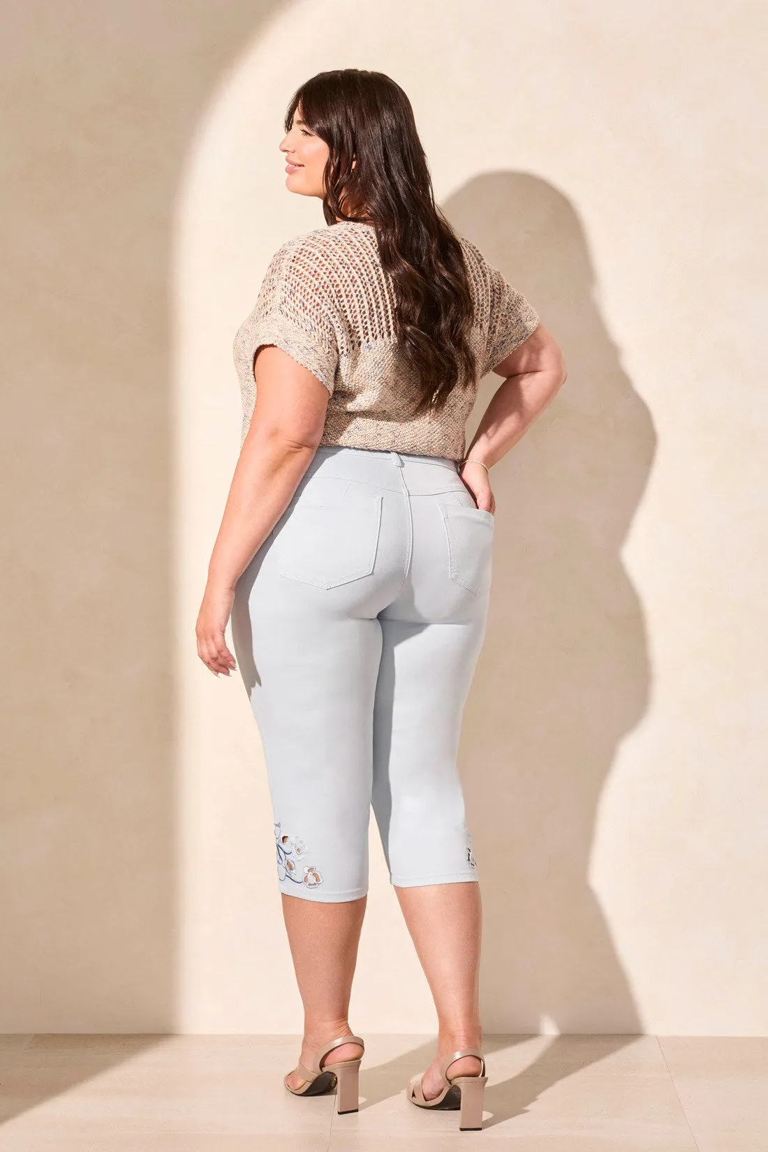 Mid Rise Curvy Embroidered Capri Jeans-Dk Water sold by Tribal product image thumbnail 4