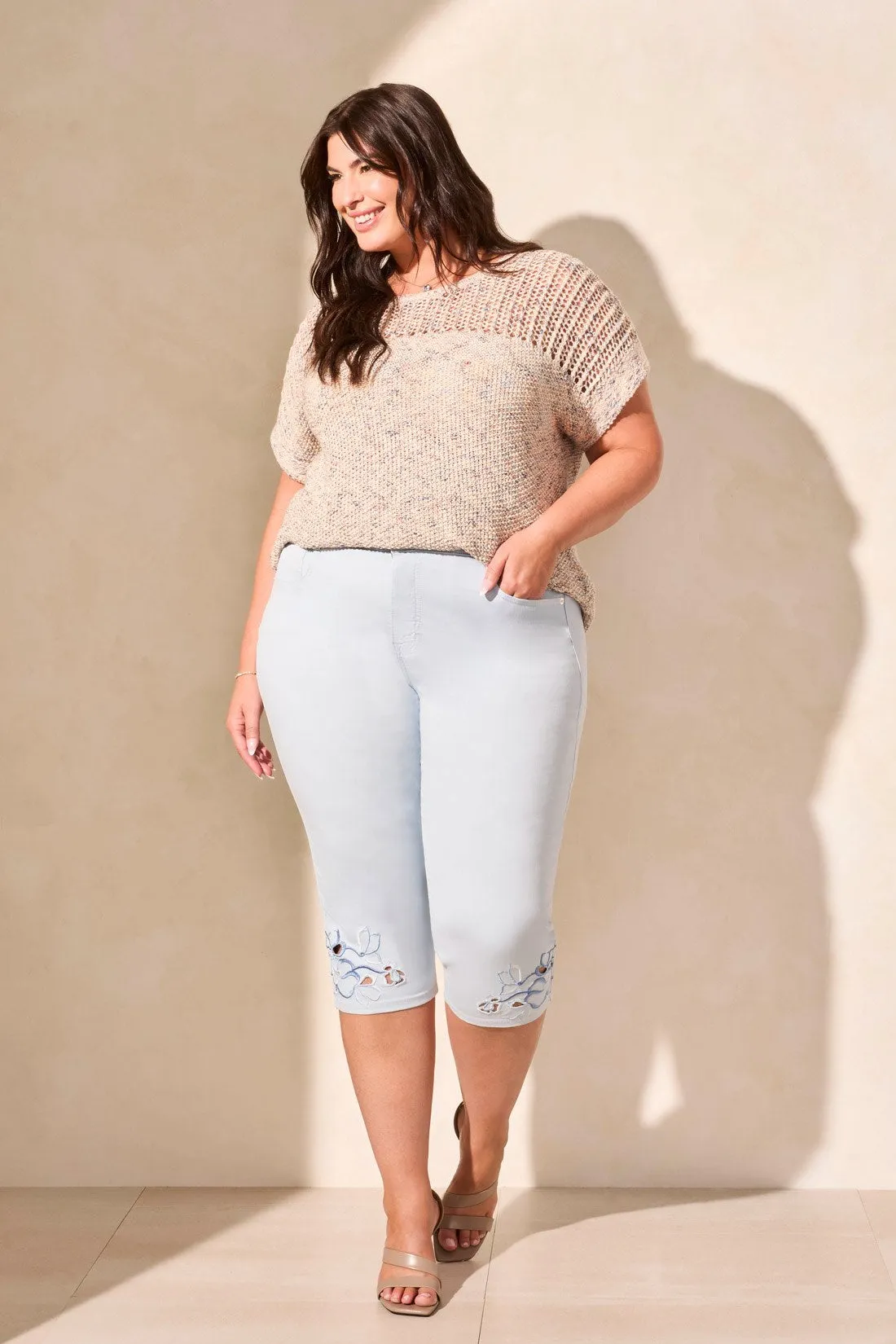 Mid Rise Curvy Embroidered Capri Jeans-Dk Water sold by Tribal product image thumbnail 2