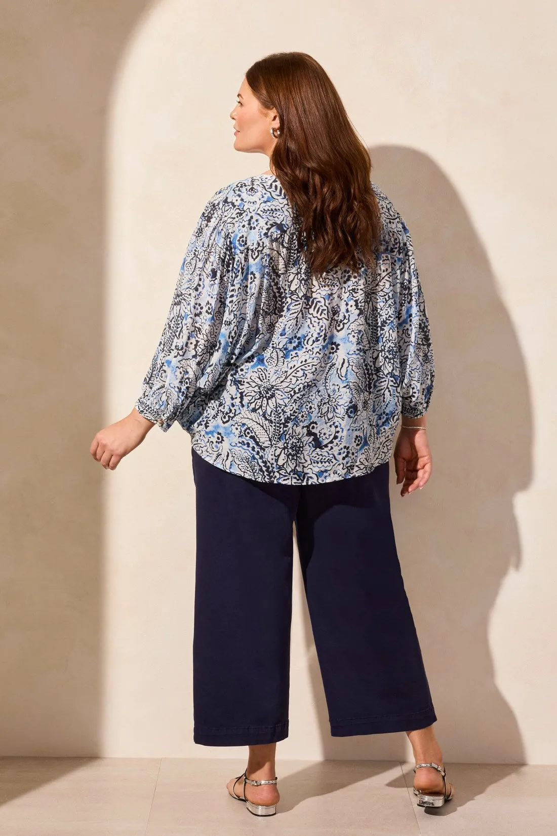 Printed Dolman-Sleeve Notch Neck Blouse-Scubablue sold by Tribal product image thumbnail 5