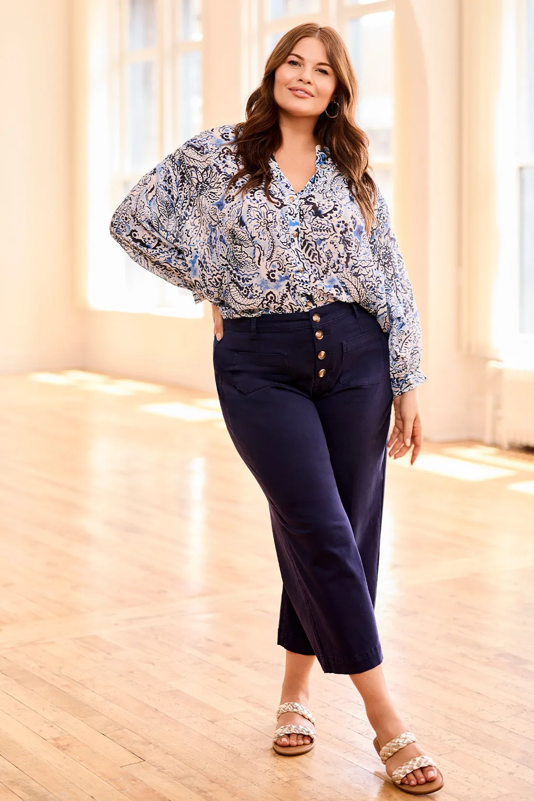 Printed Dolman-Sleeve Notch Neck Blouse-Scubablue sold by Tribal product image thumbnail 2