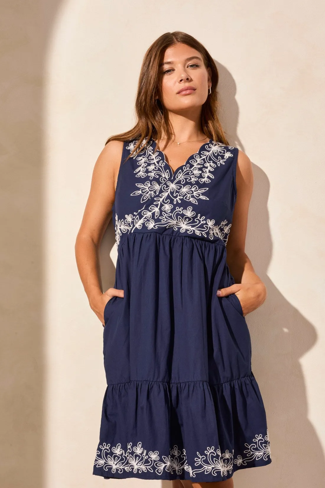 Pocketed Tiered Dress With Embroidery Detail-Jet Blue sold by Tribal product image thumbnail 2