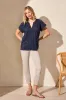Embroidered Eyelet Short-Sleeve Notch Neck Top-Jet Blue sold by Tribal