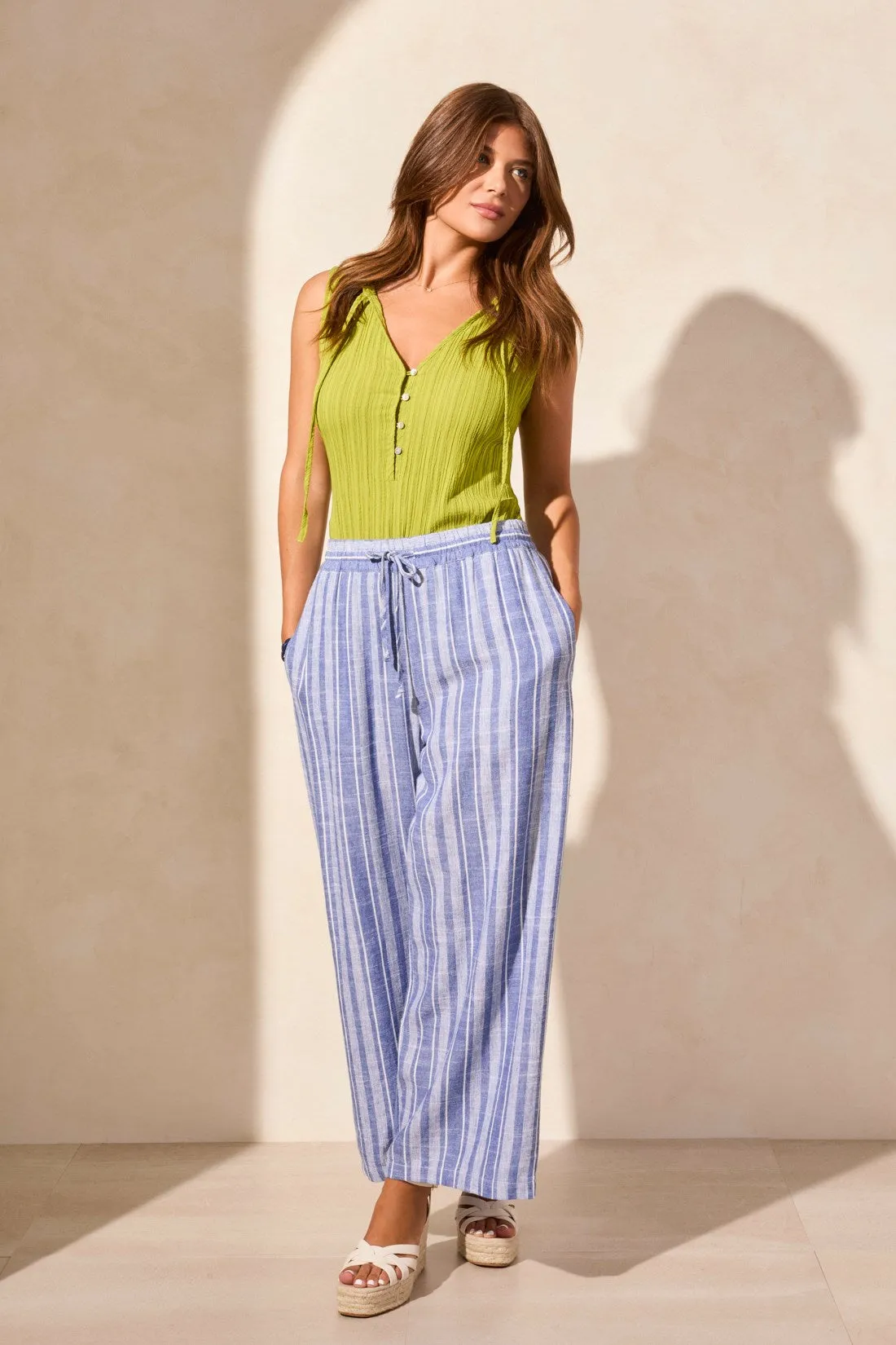 Linen Blend Striped Flowy Pants-Calypso Blue sold by Tribal product image thumbnail 4