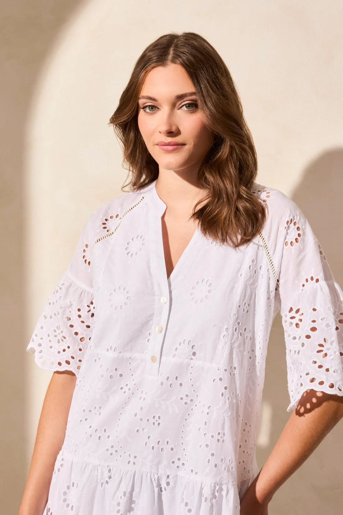 Cotton Eyelet Short Sleeve Tiered Swing Dress-White sold by Tribal product image thumbnail 5