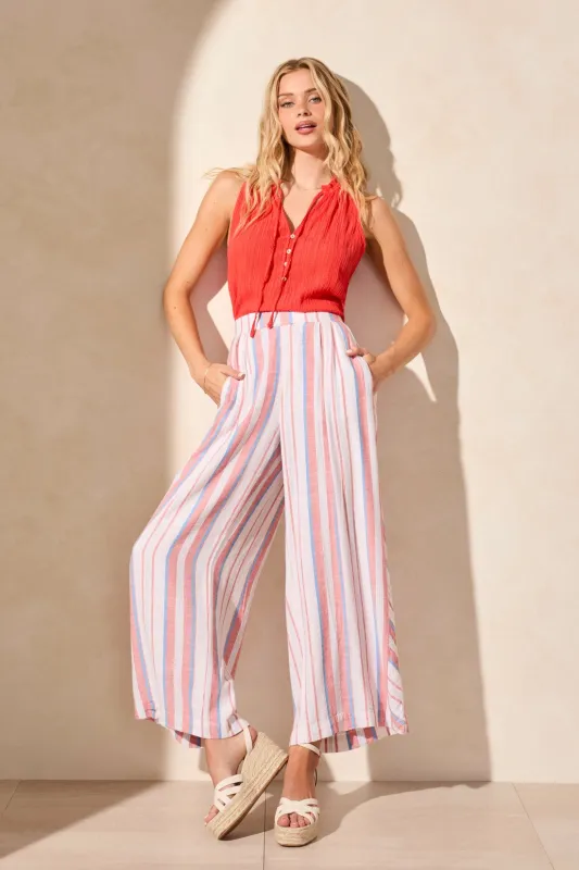 Pull-On Flowy Wide Leg Pants With Pockets-Sailboat sold by Tribal