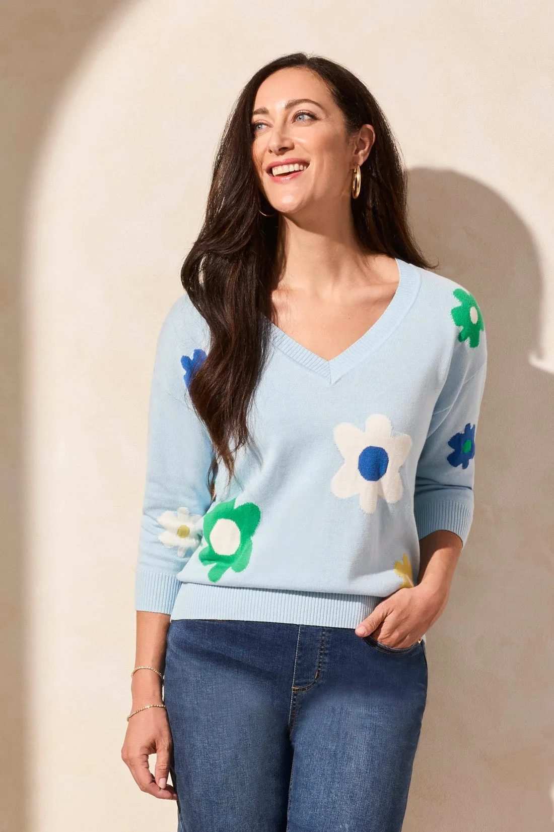 Whimsical Flower Power 3/4 Sleeves Sweater-Dk Water sold by Tribal product image thumbnail 3