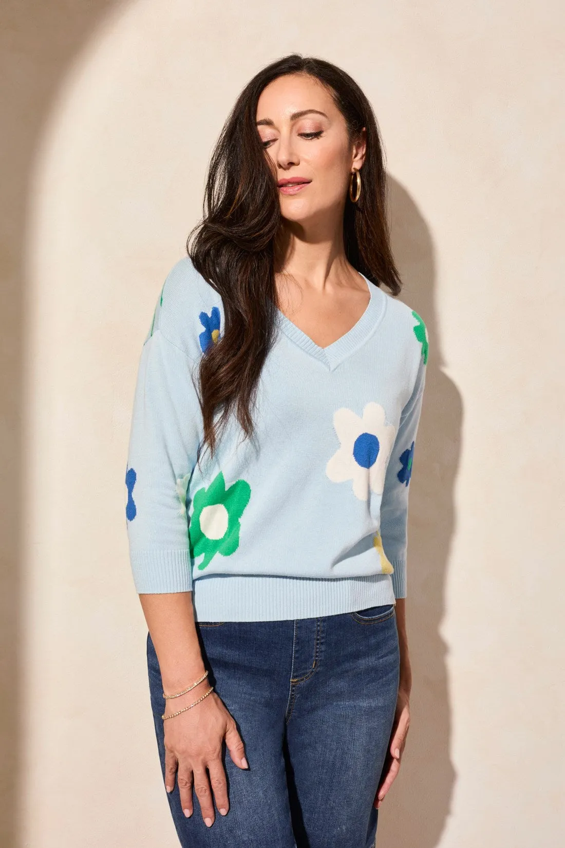 Whimsical Flower Power 3/4 Sleeves Sweater-Dk Water sold by Tribal product image thumbnail 4