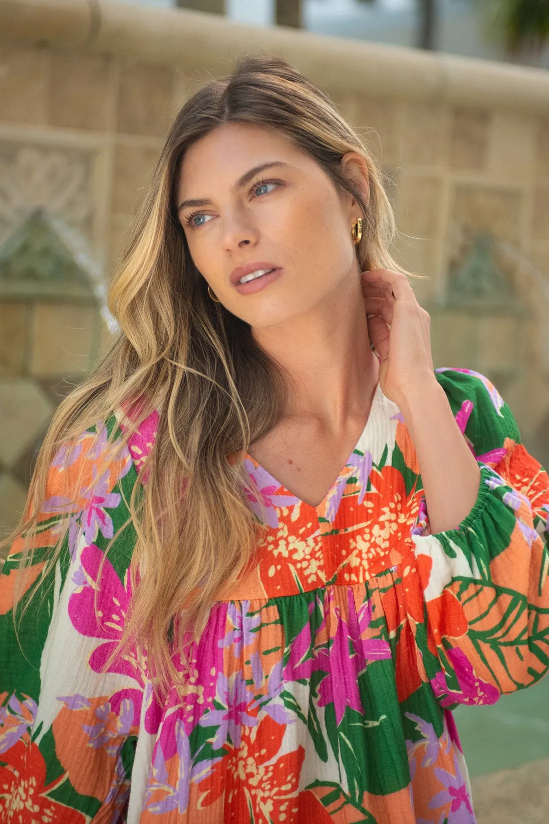 Crinkled Gauze Puff Sleeve Dress-Cartagena sold by Tribal product image thumbnail 4