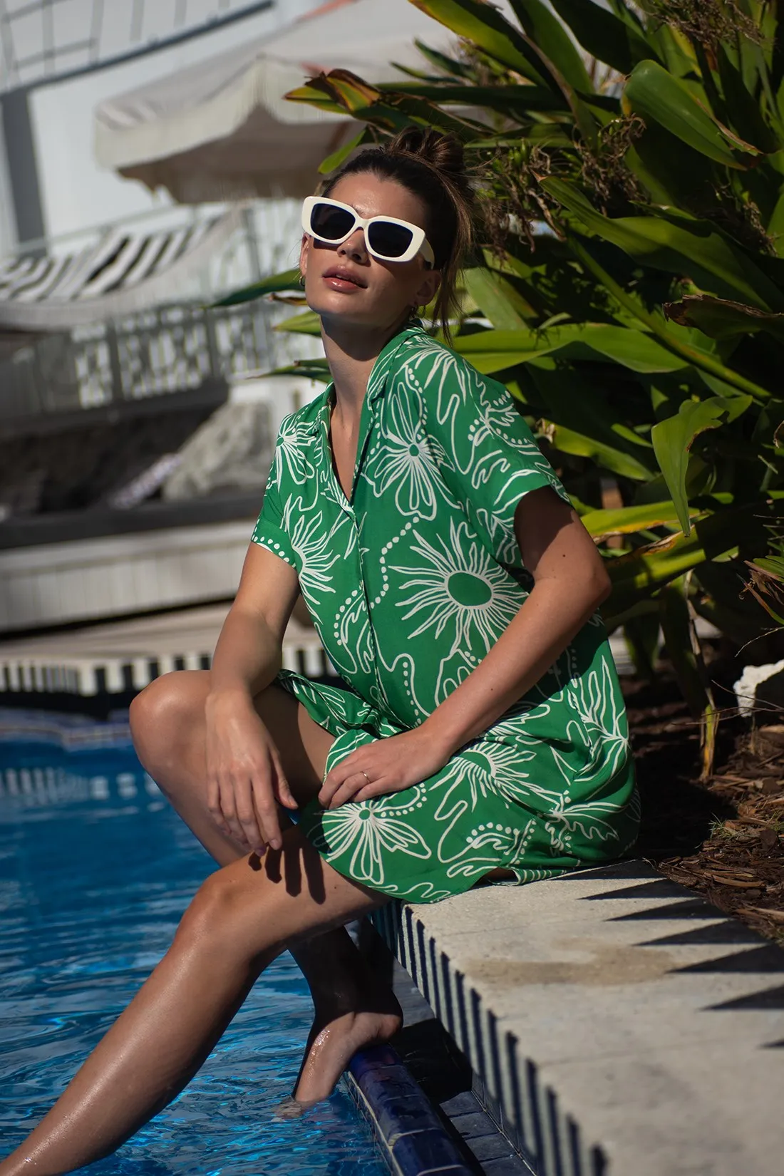 Printed Oversized Short Sleeve Shirt Dress-Cuzco sold by Tribal