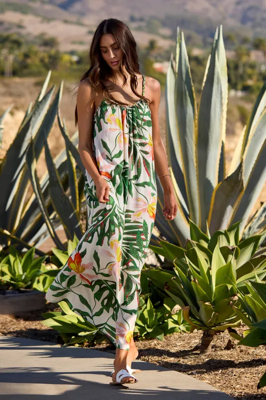 Printed Braided-Strap Maxi Dress With Pockets-Koloa sold by Tribal