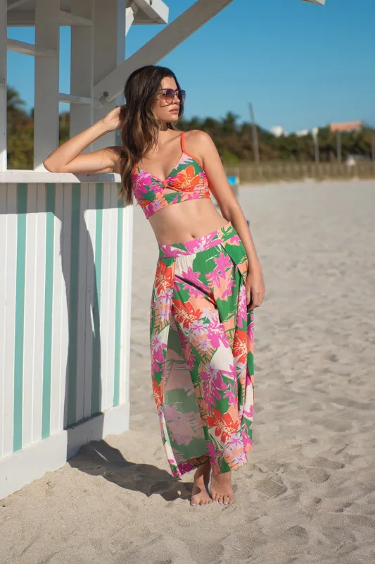 Printed Wrap Front Flowy Cover-Up Pants-Cartagena sold by Tribal