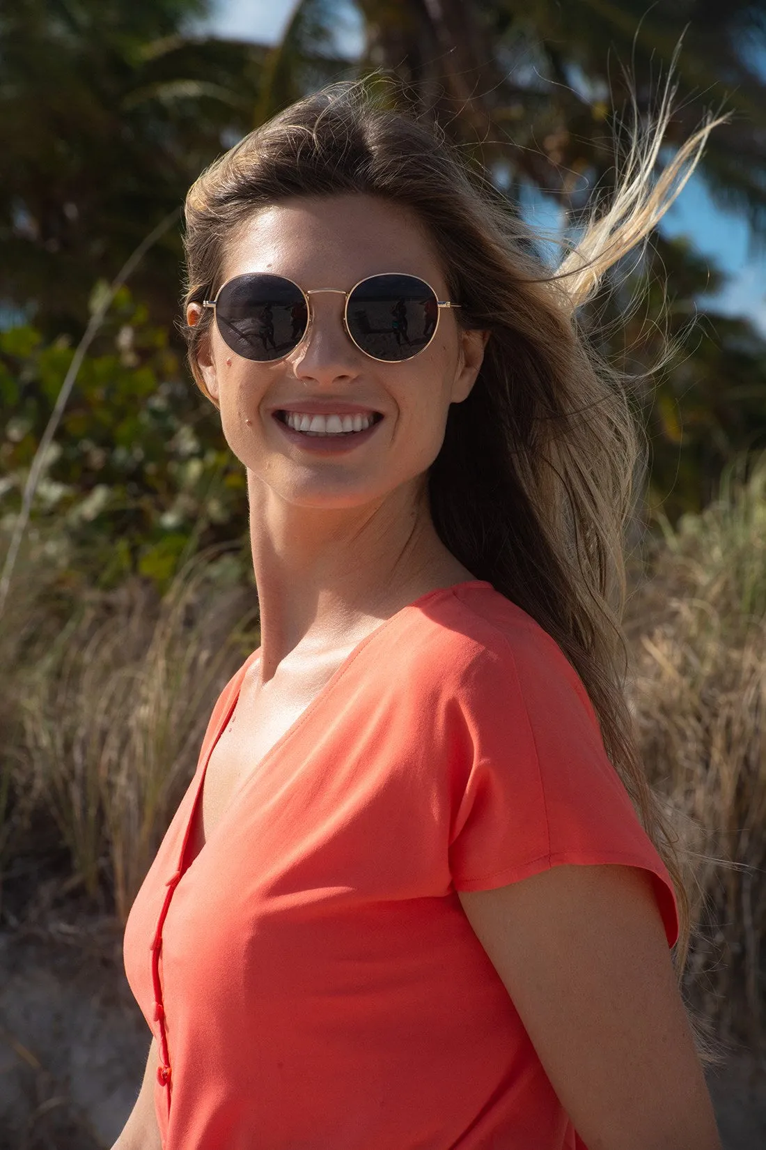 Solid Tie-Hem Button-Front Blouse-Bright mango sold by Tribal product image thumbnail 4